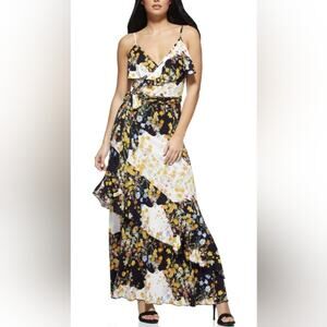 NWT Cottagecore Faux Wrap Maxi Patchwork Dress Ruffles Tiered Women's 8/10